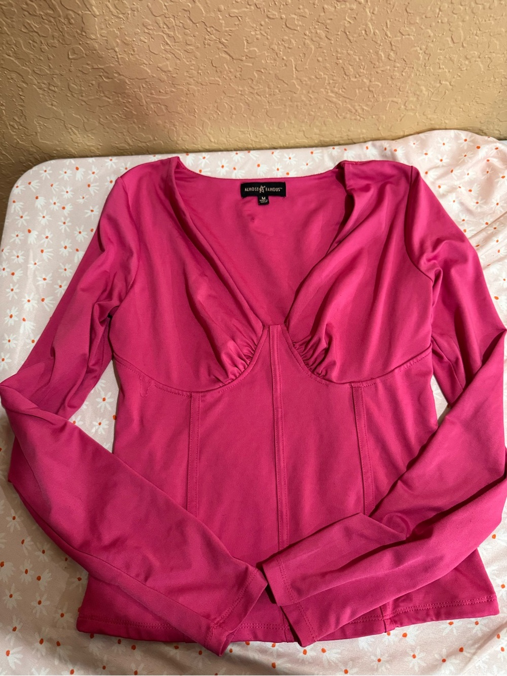 Pink Long-Sleeve V-Neck Top